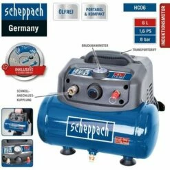 230 V AIR COMPRESSOR 1.6 HP LITRE TANK 6 PORTABLE WITH ACCESORIES SCHEPPACH HC06 -SCHEPPACH Sales 24078278 5