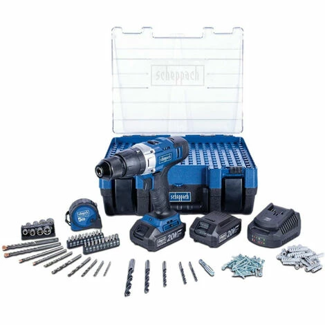 SCHEPPACH 20V Pro Series Hammer Drill - 2 Batteries 4,0 Ah - 1 Quick Charger - Set Of 206 Accessories - DTB20-20ProS 3 SCHEPPACH 20V Pro Series Hammer Drill - 2 Batteries 4,0 Ah - 1 Quick Charger - Set Of 206 Accessories - DTB20-20ProS
